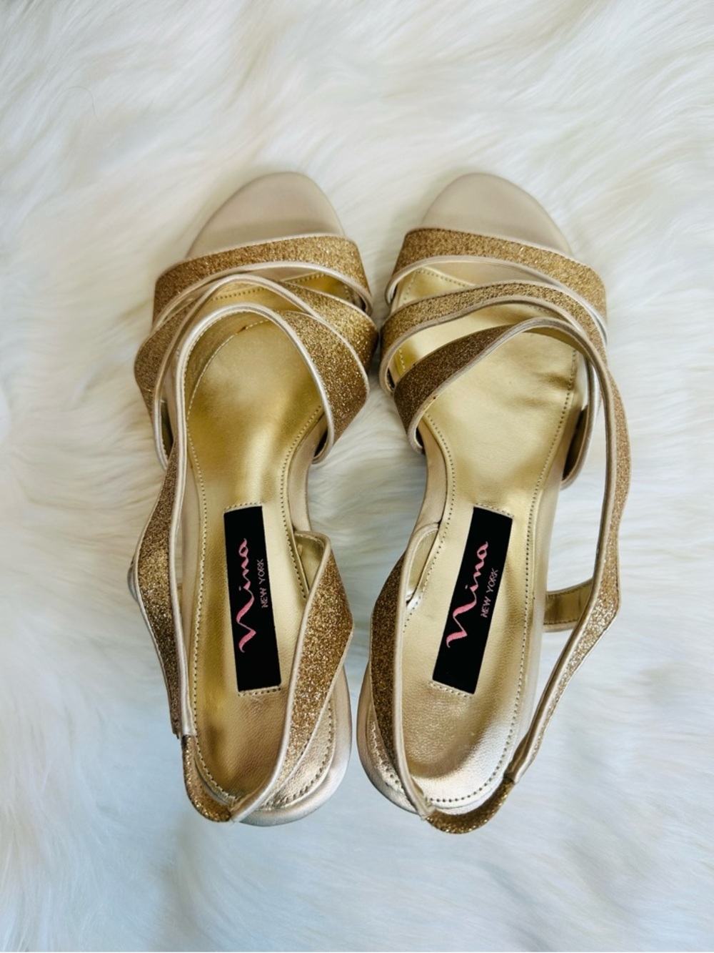 Nina Baby Glitter Open Toe Strappy Slingback Heels in Gold Size 6.5 - Picture 8 of 16